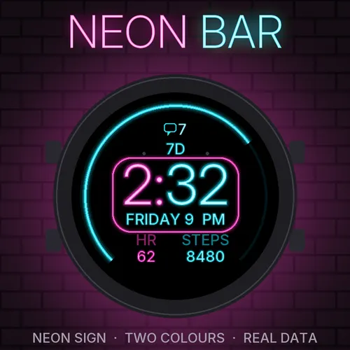 Neon Bar Watch Face - Glowing Neon Sign