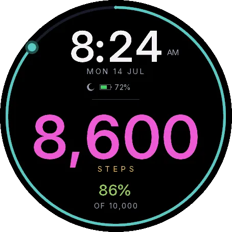 One Goal – ciferník / watchface: cíl a kroky · Snímek obrazovky 3