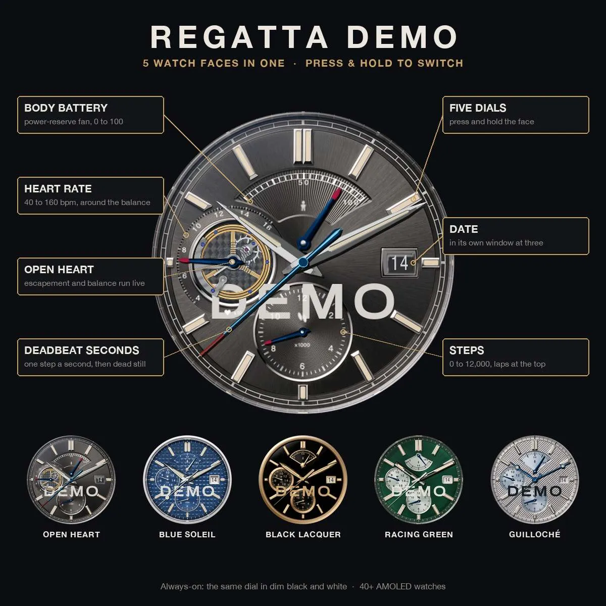 REGATTA 5-in-1 Demo — Free Analog Watch Face · 截图 2